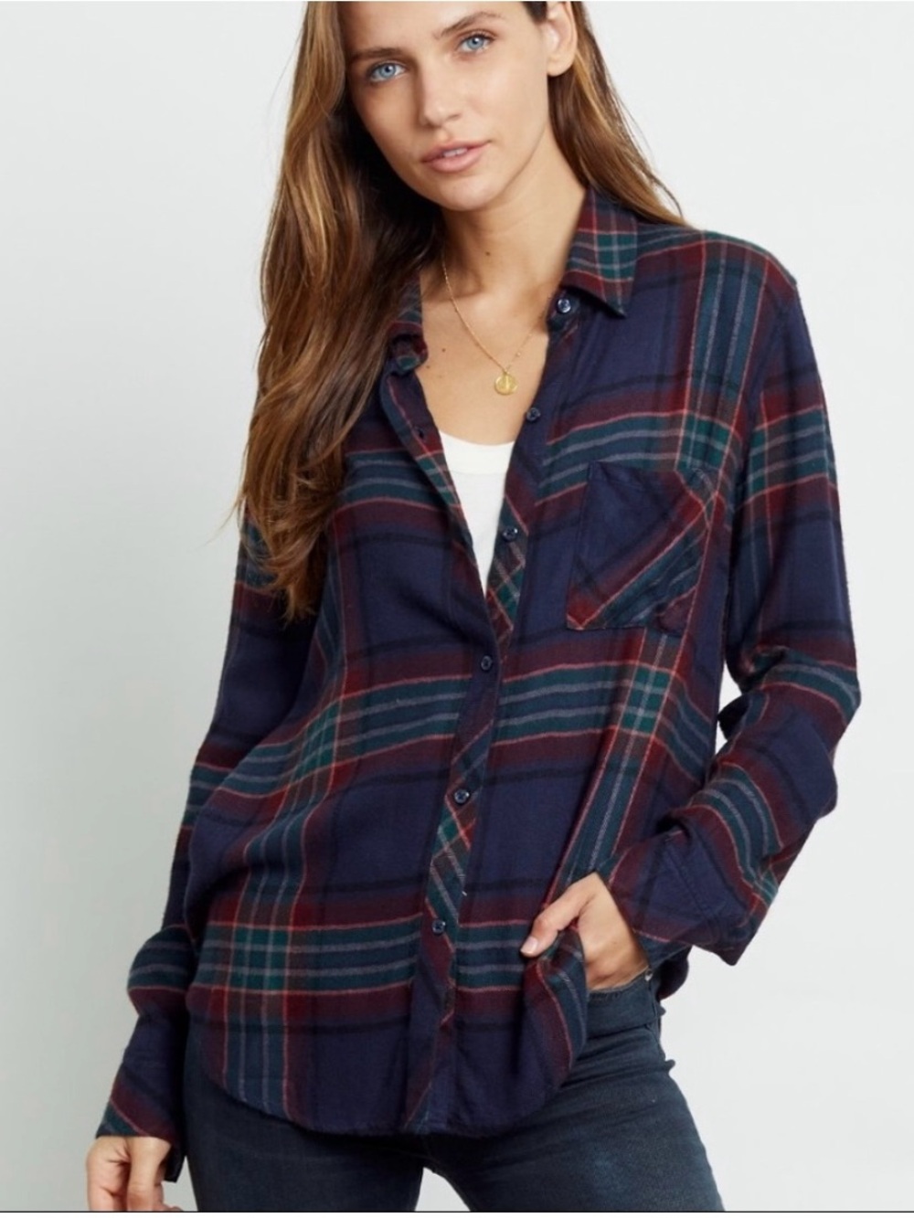 Rails NWT Hunter Marine Rose Teal Plaid Flannel Shirt Size Medium Luxury Preppy
